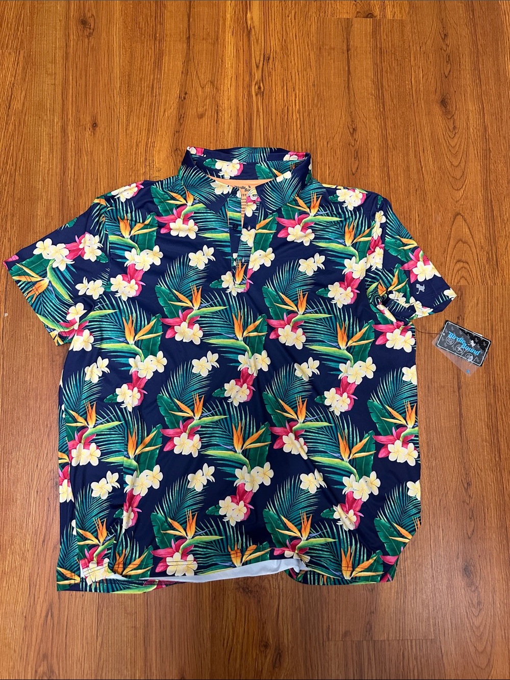 Birdie Bound Navy Tropical Floral Short-Sleeve Polo